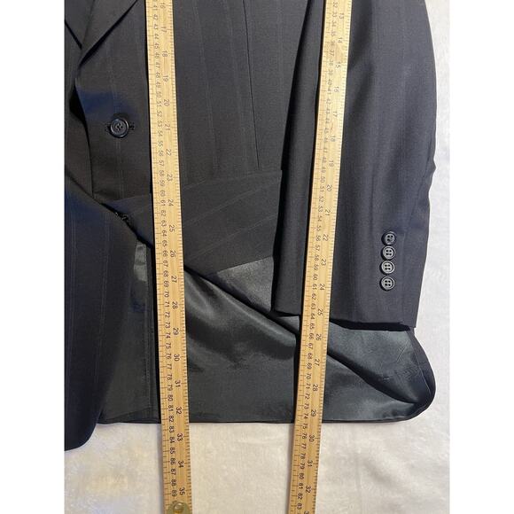 Vintage Austin Reed Suit 44L 38x29.5 Navy Blue Royal Banker's Stripe Virgin Wool - Picture 12 of 16